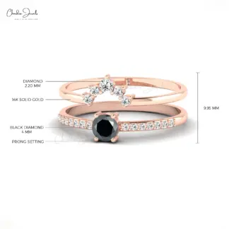 Authentic Diamond Double Band Ring 14k Solid Gold 0.30ct April Birthstone Stackable Ring