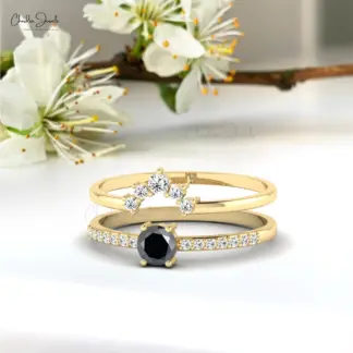 Authentic Diamond Double Band Ring 14k Solid Gold 0.30ct April Birthstone Stackable Ring