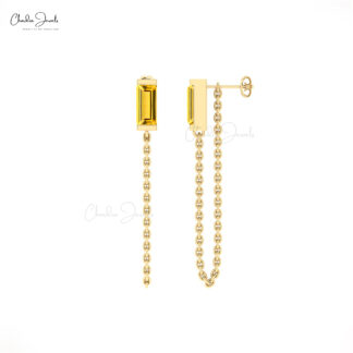 Natural Citrine Baguette Earring With 6x3mm Gemstone 14k Solid Gold Minimalist Earrings
