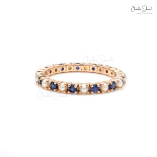 14K Rose Gold Blue Sapphire Eternity Wedding Band