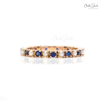Natural Blue Sapphire Eternity Ring in Rose Gold