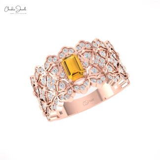 Natural Citrine Statement Ring In Pure 14k Gold G-H Diamond And Gemstone Fine Jewelry