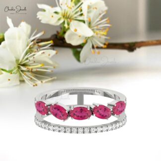 Split Shank Diamond Women Ring In Pure 14k Gold Pink Tourmaline October Birthstone Ring