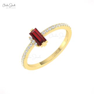 Delicate Baguette Ring With 0.32 Red Garnet G-H Diamond Wedding Ring In 14k Real Gold