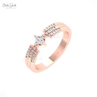 Split Shank Square Cut Ring With 3mm Diamond Prong Set In 14k Pure Gold Wedding Rings