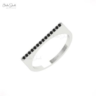 Dainty Straight Bar Men's Ring In 14k Real Gold Black Diamond Barbelle Hallmark Bands