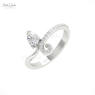 Bypass Leaf Wedding Ring In Solid 14k Gold White Diamond 6x3mm Pear Cut Rings For Her