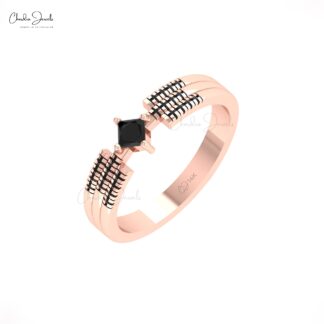 Stackable Triple Band In 14k Solid Gold Black Diamond Cluster Engagement Unique Ring
