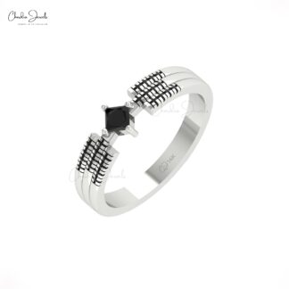 Stackable Triple Band In 14k Solid Gold Black Diamond Cluster Engagement Unique Ring