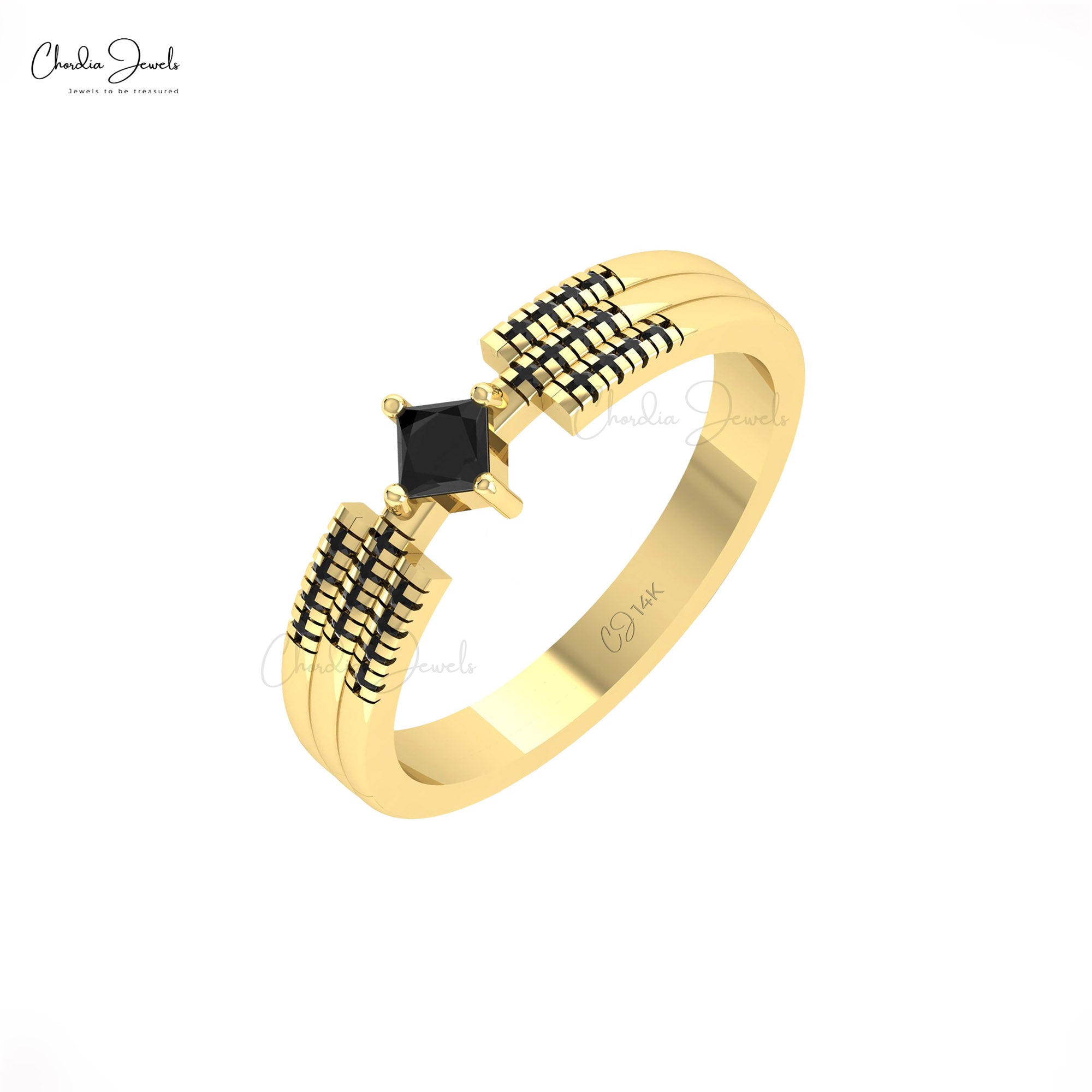 Stackable Triple Band In 14k Solid Gold Black Diamond Cluster Engagement Unique Ring