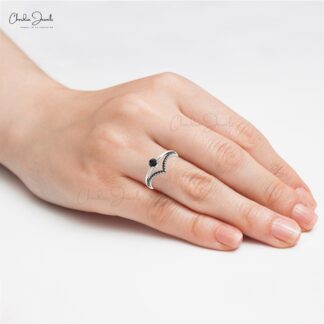 Chevron Wedding Ring With 4mm Black Diamond Split Shank Bridal Ring In 14k Pure Gold