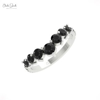 Stackable Chevron Ring In Real 14k Gold Black Diamond 1.14 Ct Round Cut Wedding Rings
