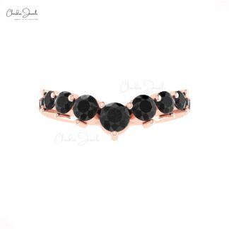 Stackable Chevron Ring In Real 14k Gold Black Diamond 1.14 Ct Round Cut Wedding Rings