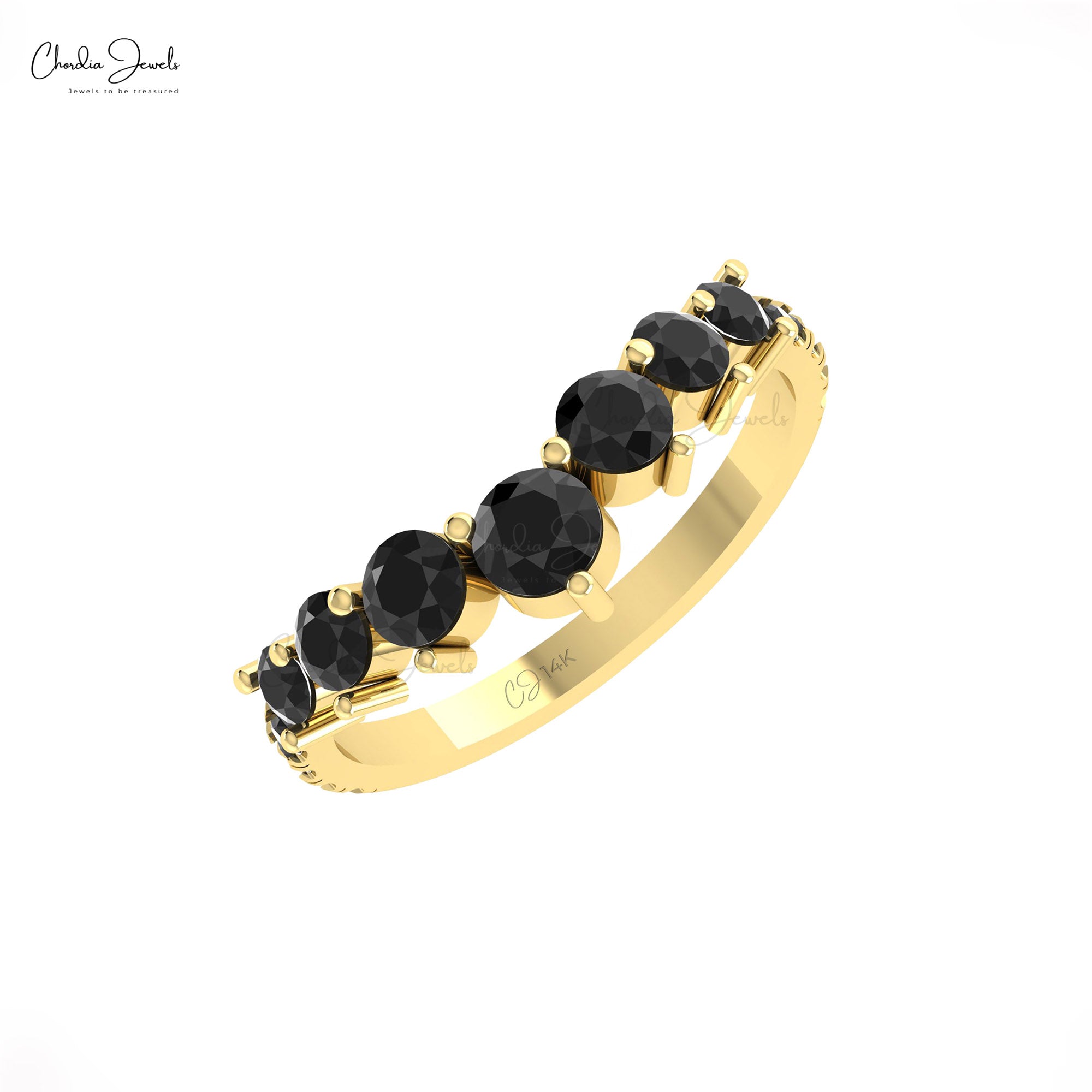 Stackable Chevron Ring In Real 14k Gold Black Diamond 1.14 Ct Round Cut Wedding Rings