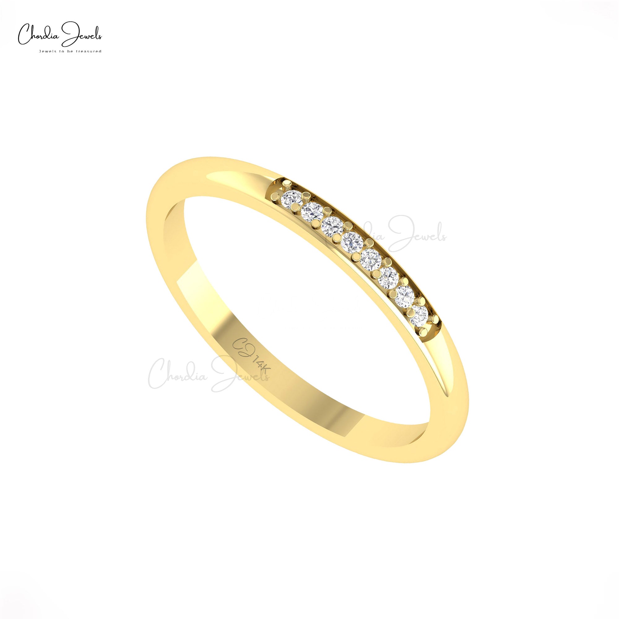 Stacking Diamond Band With 1.2mm White Diamond Birthstone Wedding Ring In 14k Gold