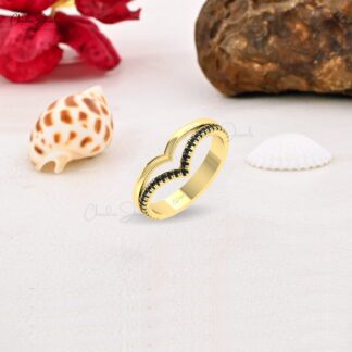 Wishbone Diamond Ring In Solid 14k Gold Pave Black Diamond Chevron Unique Rings For Her