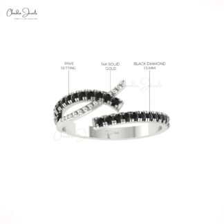 Bypass Cross Wedding Ring In 14k Solid Gold Black Diamond Open Wrap Rings For Mom