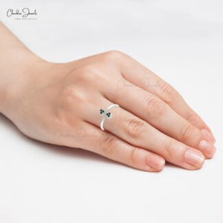 Open Cuff Double Heart Ring With 0.09 Ct Black Diamond Promise Ring In 14k Pure Gold