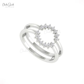 Solid 14k Gold Guard Enhancer Ring With 1.5mm White Diamond Stack Double Band Rings