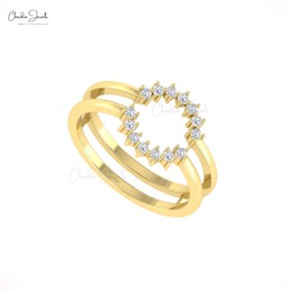 Solid 14k Gold Guard Enhancer Ring With 1.5mm White Diamond Stack Double Band Rings