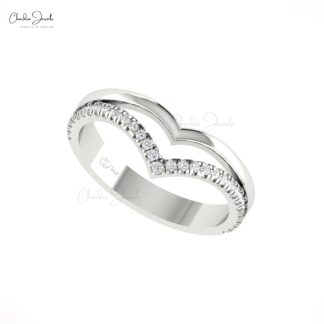 Double Chevron Women Ring With 0.25 Ct G-H Diamond Pave Set In 14k Real Gold Rings