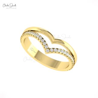 Double Chevron Women Ring With 0.25 Ct G-H Diamond Pave Set In 14k Real Gold Rings