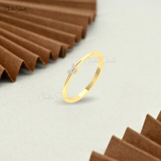 Trio Stone Dainty Ring With 0.04 Ct White Diamond Pave Set In 14k Real Gold Heart Rings