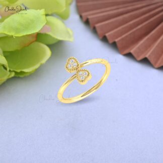 Dainty Diamond Heart Ring In 14k Solid Gold Diamond 1.5mm Round Cut Love Rings For Her