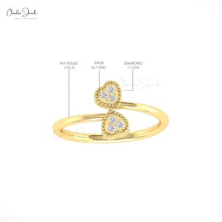 Dainty Diamond Heart Ring In 14k Solid Gold Diamond 1.5mm Round Cut Love Rings For Her