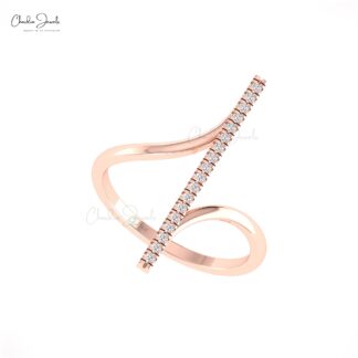 Natural White Diamond Bar Ring In 14k Real Gold Dainty Round Cut Wedding Jewelry
