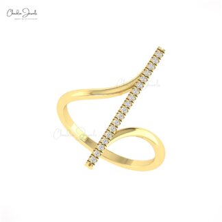 Natural White Diamond Bar Ring In 14k Real Gold Dainty Round Cut Wedding Jewelry