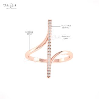 Natural White Diamond Bar Ring In 14k Real Gold Dainty Round Cut Wedding Jewelry