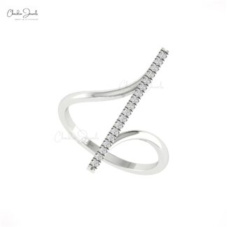 Natural White Diamond Bar Ring In 14k Real Gold Dainty Round Cut Wedding Jewelry