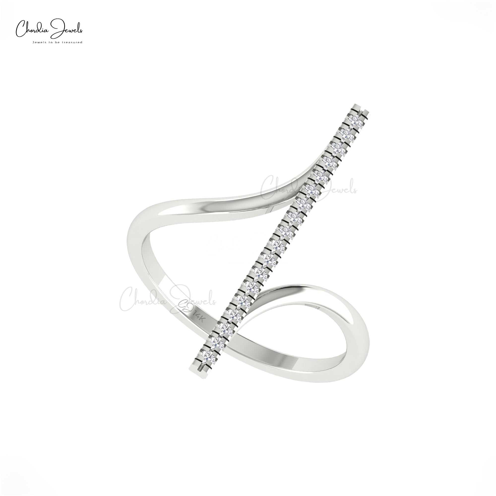 Natural White Diamond Bar Ring In 14k Real Gold Dainty Round Cut Wedding Jewelry