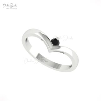 Single Stone Solitaire Ring In Pure 14k Gold Black Diamond Chevron Promise Rings For Her