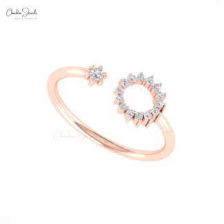 Open Cuff Adjustable Ring In Pure 14k Gold White Diamond 0.14 Ct Round Promise Rings