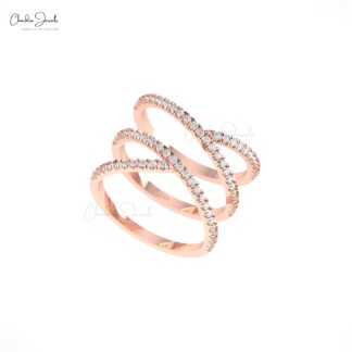 Crossover Unique Ring with 0.53 Ct White Diamond Pave Set 14k Pure Gold Hallmark Ring