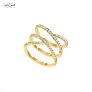 Crossover Unique Ring with 0.53 Ct White Diamond Pave Set 14k Pure Gold Hallmark Ring