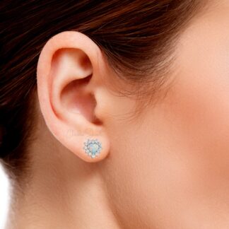Two Birthstone Halo Stud In Real 14k Gold Fire Opal 5mm Heart And Diamond Love Earrings