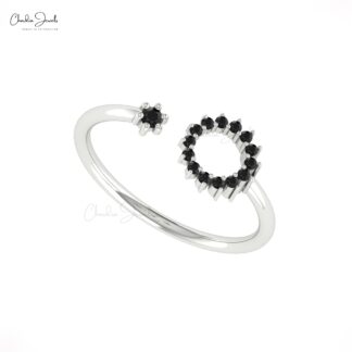 Brilliant Cut Split Shank Ring With 2mm Black Diamond Open Cuff Ring In 14k Solid Gold
