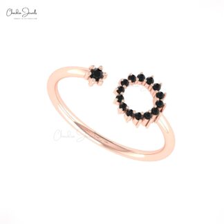Brilliant Cut Split Shank Ring With 2mm Black Diamond Open Cuff Ring In 14k Solid Gold
