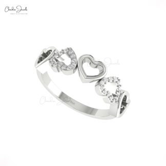 Five Heart Women Ring In 14k Solid Gold White Diamond Round Cut Proposal Rings For Her
