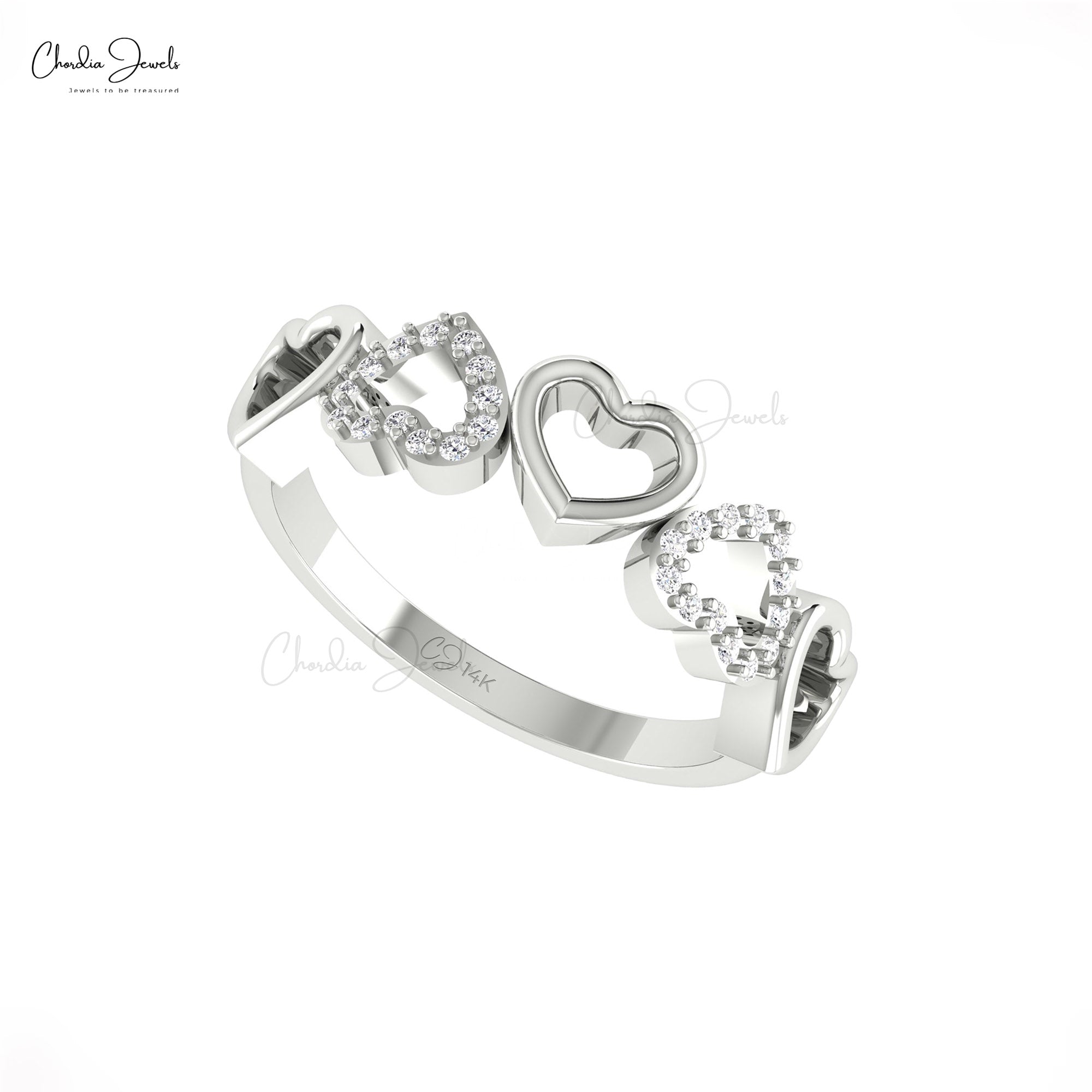 Five Heart Women Ring In 14k Solid Gold White Diamond Round Cut Proposal Rings For Her