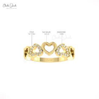 Five Heart Women Ring In 14k Solid Gold White Diamond Round Cut Proposal Rings For Her