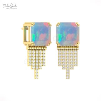 Natural Fire Opal 12 Ct Gemstone Drop Earrings In 14k Real Gold Diamond Fine Jewelry