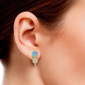 Natural Fire Opal 12 Ct Gemstone Drop Earrings In 14k Real Gold Diamond Fine Jewelry