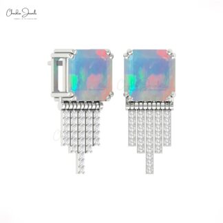 Natural Fire Opal 12 Ct Gemstone Drop Earrings In 14k Real Gold Diamond Fine Jewelry