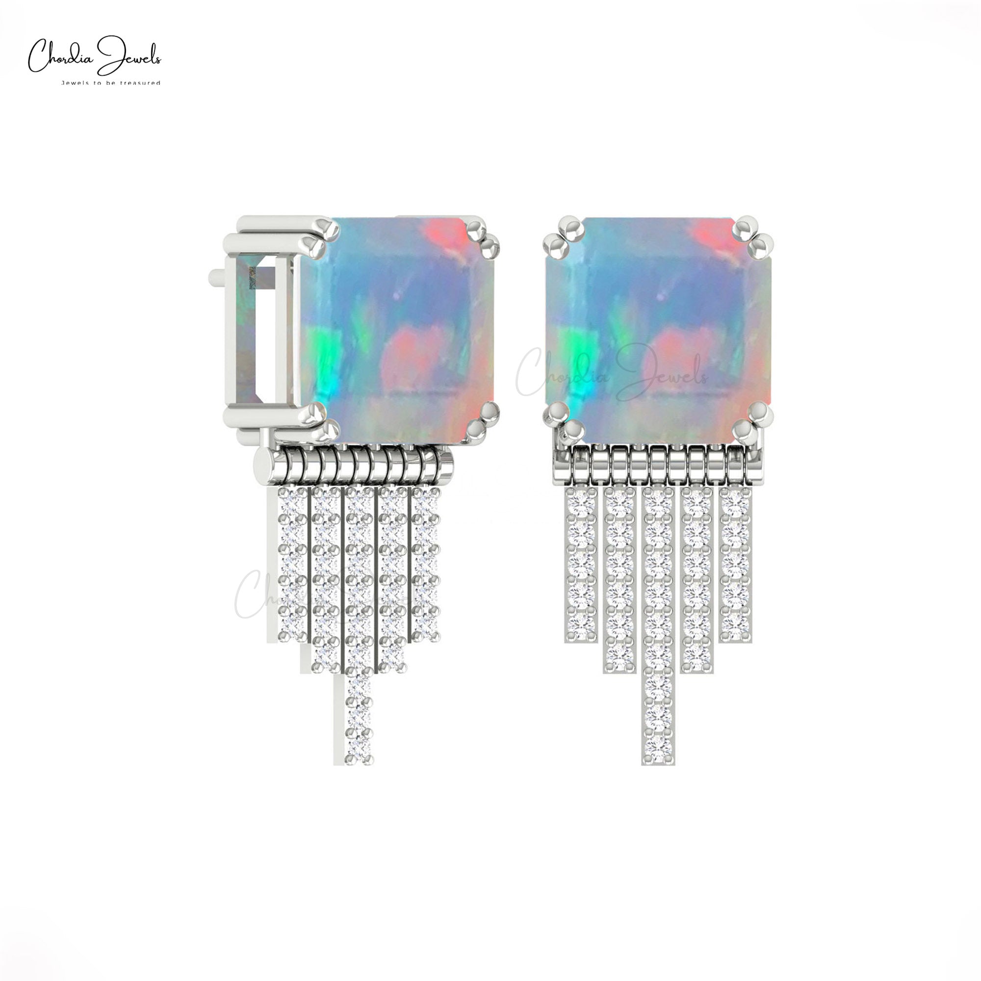 Natural Fire Opal 12 Ct Gemstone Drop Earrings In 14k Real Gold Diamond Fine Jewelry