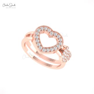 Double Heart Proposal Ring With 0.43 Ct White Diamond Open Love Ring In 14k Solid Gold