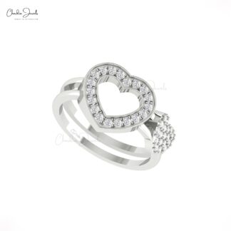 Double Heart Proposal Ring With 0.43 Ct White Diamond Open Love Ring In 14k Solid Gold